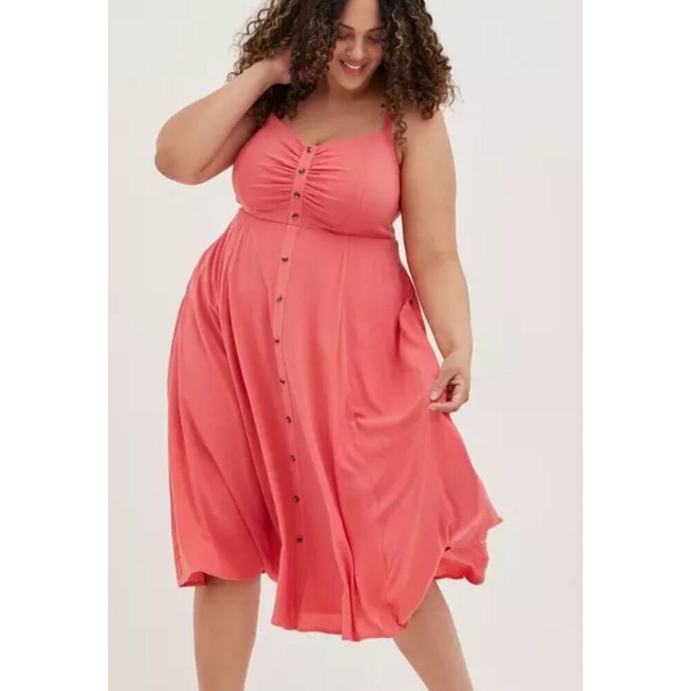 Torrid Midi Textured Woven Button-Front Dress Sz 1 - image 1